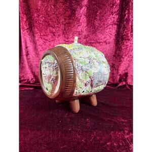 Vintage Pottery Mid Century Wine Barrel Keg Decanter Putti, Bacchus, Goat Relief